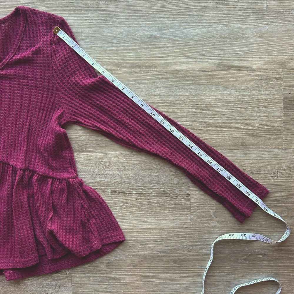 Waffle knit peplum long sleeve blouse, size small - Picture 4 of 7